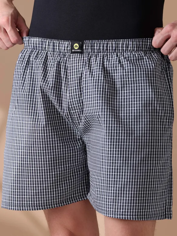 Navy Blue and White Checked Men?s Boxers